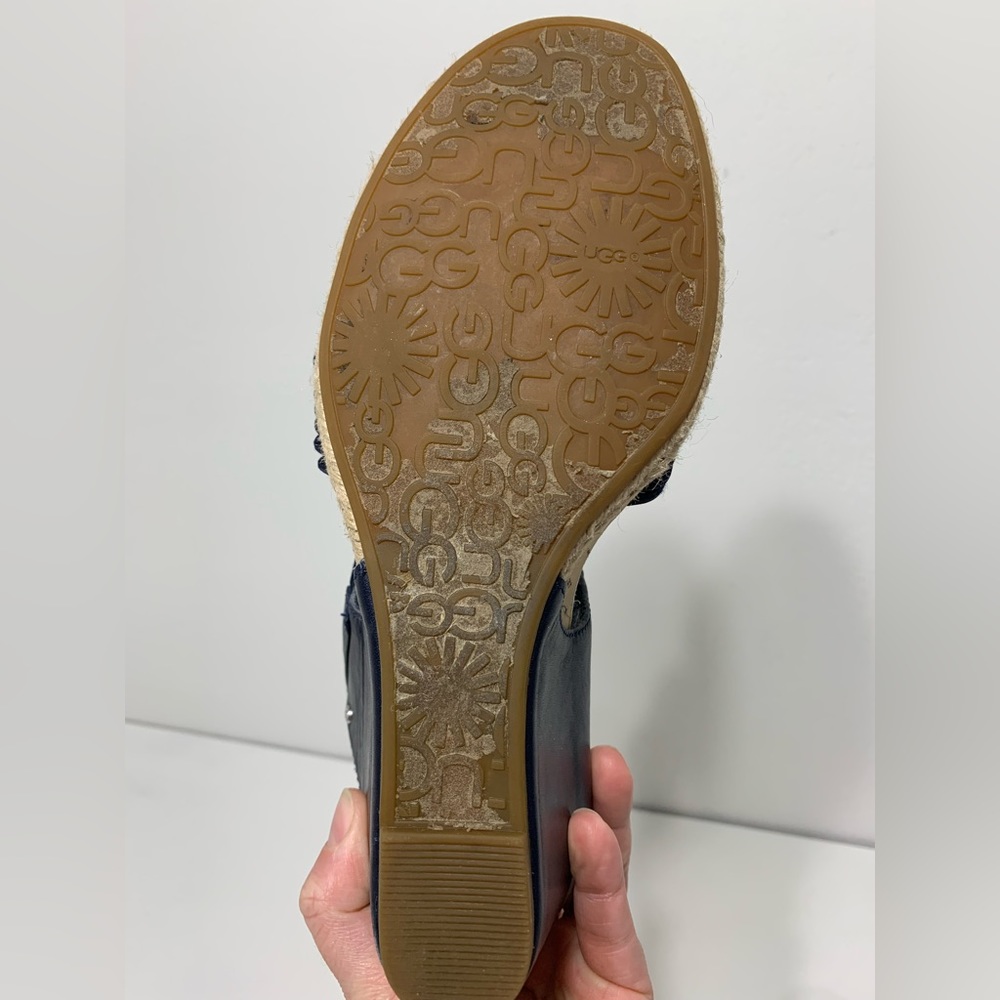 UGG Wedge Sandals Australian Hilarie Navy Blue Leather and elastic straps - 8.5 - Picture 13 of 16